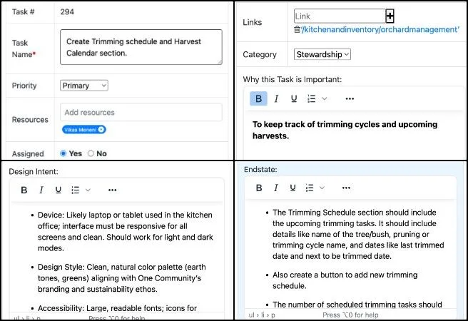 Chelsea - Highest Good Food - Making Eco-living Mainstream Accessible - One Community Weekly Progress Update #678 Chelsea, Highest Good Food, Making Eco-living Mainstream Accessible, One Community Weekly Progress Update #678, Transition Food Self-sufficiency software, food ingredient inventory procurement management system, HGN Phase 6 documentation, trimming schedule harvest calendar planning, developer task coordination, pull request merge planning, software development workflow, food inventory tracking system