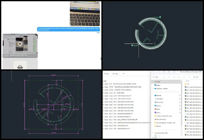 Highest Good Network, Global Sustainability Implementation, One Community Weekly Progress Update 680, ADA shower room construction documents, earthbag village ADA 3-dome cluster design, CAD drawing cleanup and organization, grade annotation correction at grade bermed structure, accessible architectural documentation standards, sustainable housing design documentation, CAD file naming and folder structuring, inclusive design implementation, eco-community accessibility planning, global sustainability implementation