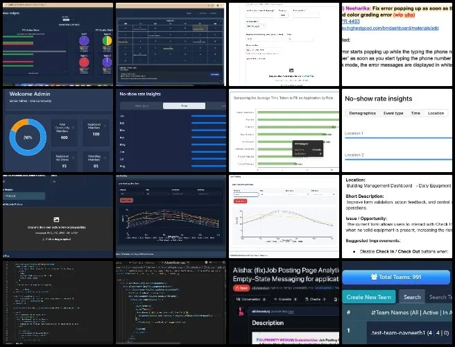 Moonfall Team, Highest Good Network, Component Development for Sustainable Evolution, One Community Weekly Progress Update #679, HGN Software Development, dynamic tool filtering based on selected project with metadata autofill enhancements, PR testing across event data selection, timezone standardization, filter alignment, dashboards and dark mode consistency, frontend bug fixes including hover issues and text visibility with CSS updates, backend data storage fix for summary data and activity page dark mode improvements, job posting analytics enhancements with filter feedback, empty-state messaging and reset filters option, UI styling correction for no-show rate insights with design alignment, and loss tracking line graph implementation with filter handling, edge case resolution, financials integration and cross-mode compatibility.