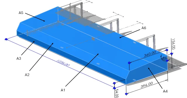 greenhouse heat gain, solar radiation analysis, greenhouse design areas, surface area calculation, heat transfer assumptions, rooftop sunlight exposure, greenhouse dimensions, area conversion formula, solar angle impact, thermal analysis greenhouse