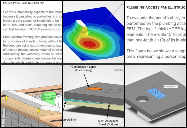 Bevan - Duplicable City Center - Eco-tipping Point Creation - One Community Weekly Progress Update #681 Bevan, Duplicable City Center, Eco-tipping Point Creation, One Community Weekly Progress Update #681, spa tub CAD model, plumbing access panel design, structural FEA analysis, stress distribution and displacement, stepping load simulation, foundation material sustainability, spa construction materials, CAD model optimization, off-the-shelf pillar components, spa cover angle evaluation