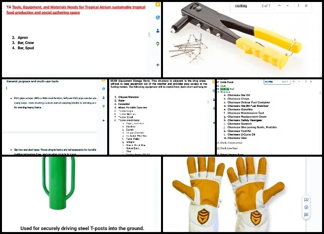 Core Team, Highest Good Food, A Complete Sustainability Strategy, One Community Weekly Progress Update #684, Tool Inventory Standardization, Master Tools Equipment Materials List, TEMS documentation updates, chainsaw entry revisions, T-post driver addition, caulking tool designation alignment, cross-project inventory consistency