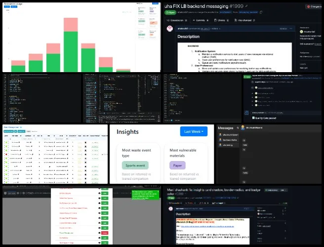 Moonfall Team, Highest Good Network, Founding a Global Sustainability Collaboration, One Community Weekly Progress Update #682, HGN Software Development, dynamic multi-project dashboard color-coding with interactive legend and filtering, posting page reorder functionality fix with backend token integration, applicant analytics pie chart visualization, dark mode UI fixes across lessons form and activity attendance pages, insights card styling refinement with elevation and layout adjustments, pause and resume functionality updates with user management flow improvements, owner message modal logic and image handling enhancements with test validation, merge conflict resolution and branch updates across multiple features, and ongoing dashboard stability improvements across frontend and backend components