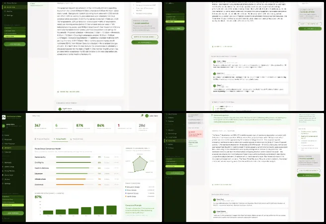 Highest Good Society, Maximizing Sustainable Living Access , One Community Weekly Progress Update #683, governance platform proposal design, decision-making workflow wireframes, consensus voting interface design, proposal lifecycle states UI, governance proposal detail views, community voting system UX, policy and finance proposal review screens, status indicators and timelines UI, governance dashboard interface, scalable governance system design
