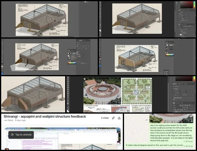 Shivangi, Highest Good Food, A Complete Sustainability Strategy, One Community Weekly Progress Update #684, Aquapini Walipini Structural Design, ADA access diagram revisions, structural section detailing, axonometric drawings, Open Source Hub graphics development, architectural documentation submission