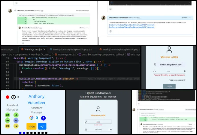 Team Skye, Highest Good Network Software, A Complete Sustainability Strategy, One Community Weekly Progress Update #684, lesson submit form implementation, form validation workflow, merge conflict resolution, login page accessibility features, inline input validation, backend error handling, unauthorized access messaging, dark mode CSS updates, SonarCloud issue fixes, pull request deployment errors
