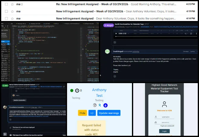 Team Skye, Highest Good Network Software, Founding a Global Sustainability Collaboration, One Community Weekly Progress Update #682, warning tracker automation, email grouping logic, Facebook auto poster feature, OAuth permission updates, merge conflict resolution, Redux state management, API endpoint optimization, analytics dashboard enhancements, materials and consumables pages, login validation authentication