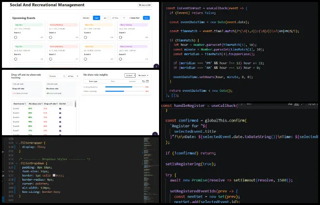 code crafters, highest good network software, establishing the global eco-renaissance, one community weekly progress #689, event participation, participation reports, user interface, figma design, event management, form validation, sonarqube fixes, dark mode, filter controls, software development