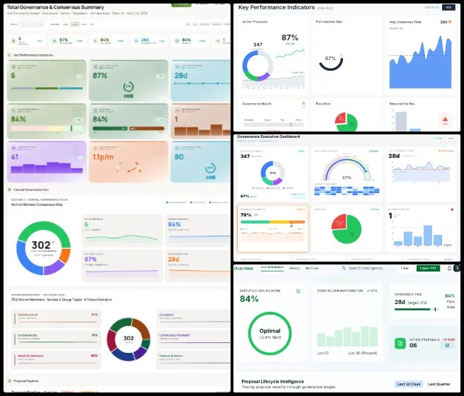 Pooja Kulkarni, Highest Good Society, Establishing the Global Eco-renaissance, One Community Weekly Progress Update #689, Governance summary dashboard, KPI layouts and proposal analytics views
