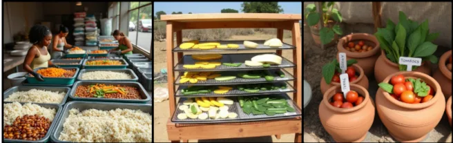 Preparation & Procurement In Mariposa Batch cooking food systems, sustainable rural meal preparation, fuel-efficient community cooking, solar food dehydration systems, long-term food preservation methods, resilient emergency food storage, sustainable dehydrated food solutions, airtight food storage systems, off-grid food preservation strategies, community-based sustainable food systems