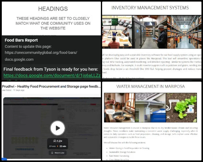 Prudhvi Marpina, Highest Good Food, Sustainable Human Support Webs, One Community Weekly Progress Update #688, HGN Software Development, Food Procurement and Storage page updates, Food Bars corrections, WordPress image arrangement, Phase 5 governance action items, BlueSky workflow coordination