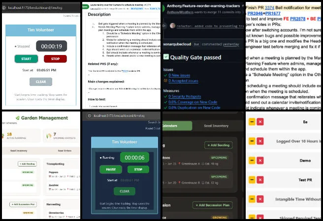 Team Skye, Highest Good Network Software, Establishing the Global Eco-renaissance, One Community Weekly Progress Update #689, warning tracker optimization, SonarQube issue resolution, Garden Management dashboard, Kitchen and Inventory module, meeting notification system, project manager dashboard, teacher resource request workflow, backend API validation, time log usability improvements, project data visualization