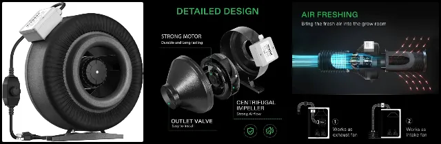 VIVOSUN Z8 8 Inch Inline Duct Fan vivosun z8 inline fan, 8 inch ventilation fan, high cfm inline fan, grow tent airflow fan, adjustable duct ventilation, compost cooling ventilation, inline exhaust ventilation, hydroponic inline fan, powerful duct fan, ventilation control fan