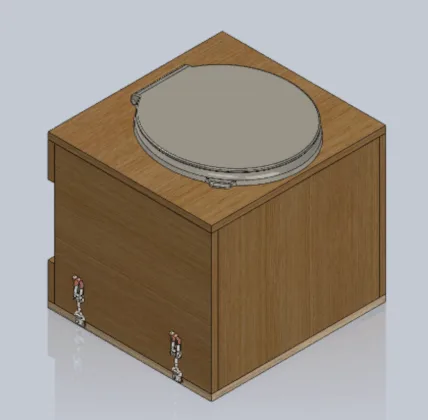 CAD Model of the Fully Assembled DIY Toilet Seat vermicomposting, eco-toilet, diy-construction, assembly-guide, sustainable-sanitation, composting-system, wood-fabrication, modular-design, environmental-friendly, waste-management