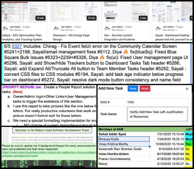 Core Team, Highest Good Society, Cooperatively Solving Global Problems, One Community Weekly Progress Update #690, HGN Software Development, Volunteer review management and sustainability video integration