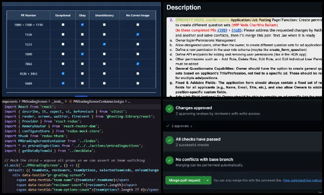 Lucky Star, Highest Good Network Software, No-waste World Building, One Community Weekly Progress Update #691, dark mode UI support, SonarQube vulnerability remediation, frontend route debugging, API integration testing, unit test automation, PR grading system, team-based data management, job application listing page, permission-based access control, merge conflict resolution and code review