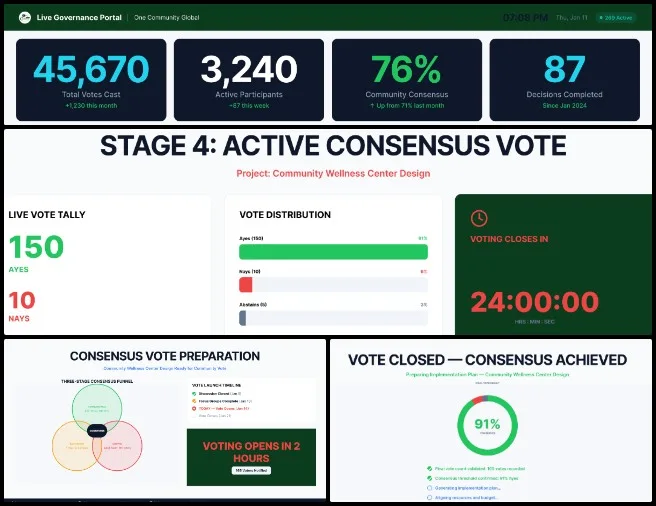 Pooja Kulkarni, Highest Good Society, Active Eco-reinvention of Our World, One Community Weekly Progress Update #692, Org Summary Dashboard, group section organization, KPI and governance health refinements, transparency record and key initiatives restructuring, hover popups and tooltips for charts and metrics