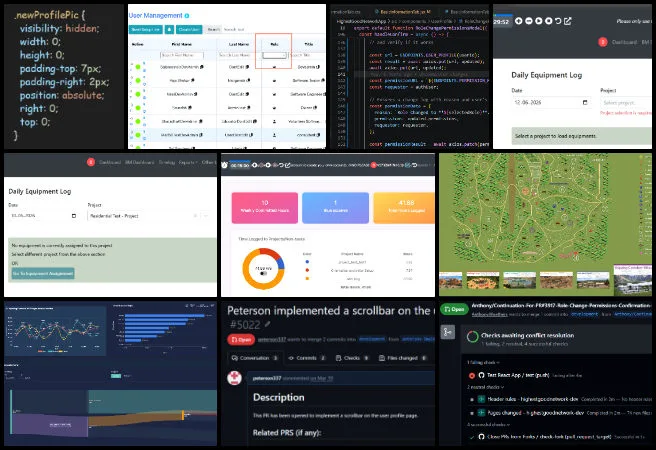 Team Skye, Highest Good Network Software, No-waste World Building, One Community Weekly Progress #691, SonarQube quality gate fixes, Garden Management module, Kitchen Inventory dashboard, volunteer hours reporting, date range filtering APIs, Redux state management, dark mode CSS fixes, user profile scrolling, Daily Equipment Log Form, Netlify build troubleshooting