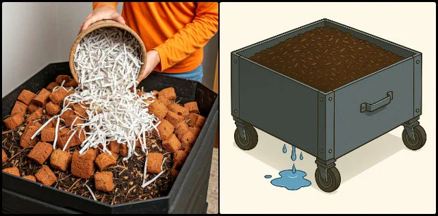 moisture levels, vermiculture system, worm composting, summer composting, bedding material, excess moisture, drainage, carbon balance, compost moisture, temperature control
