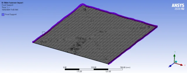 fea mesh analysis, finite element slider, fixed edge boundary, steel plate mesh, structural fea model, ansys mesh simulation, slider boundary conditions, fea fixed support, steel mesh deformation, structural analysis mesh