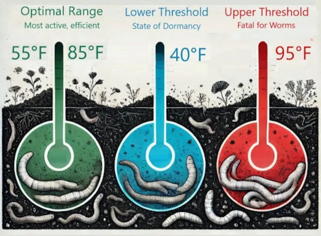 vermiculture temperature, worm composting, ideal temperature range, compost temperature, worm activity, microbial activity, moisture control, bedding material, aeration, external climate, system size, composting efficiency, temperature management, organic waste, vermicomposting system