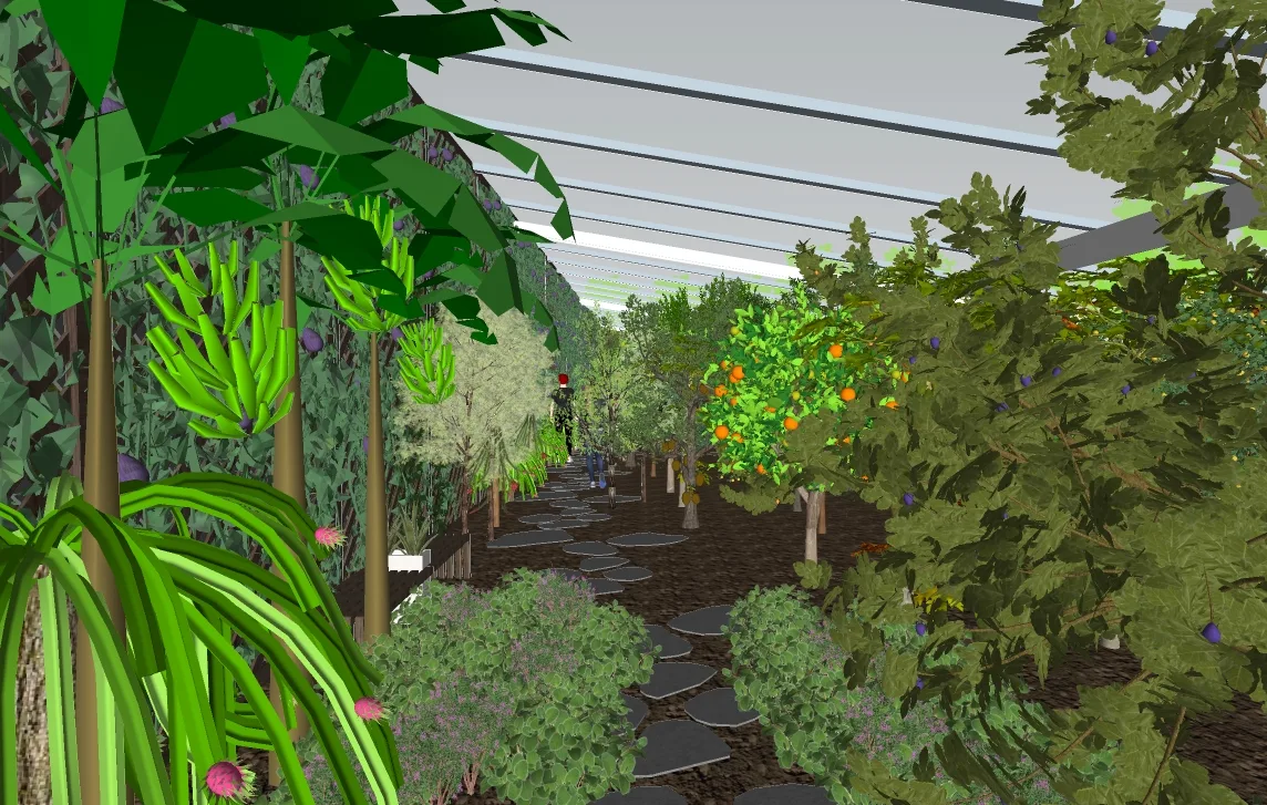 Walipini entrance edible garden