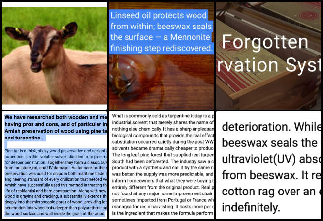 Core Team, Highest Good Food, Eco-civilization Design and Implementation, One Community Weekly Progress Update #697, Amish wood preservation, natural wood treatment, pine tar wood protection, boiled linseed oil finish, turpentine wood preservative, beeswax wood coating, traditional woodworking methods, historic wood preservation techniques, long-lasting wood protection, sustainable building materials