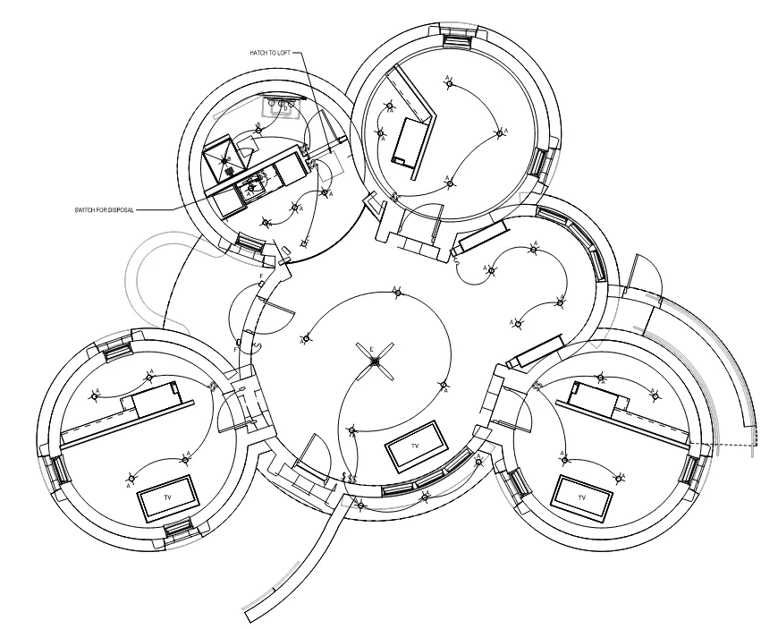 Electrical lighting plan showing fixture locations, lighting layouts, and control points for building design