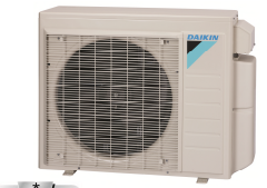 Outdoor heat pump unit showing the exterior compressor system used for efficient heating and cooling