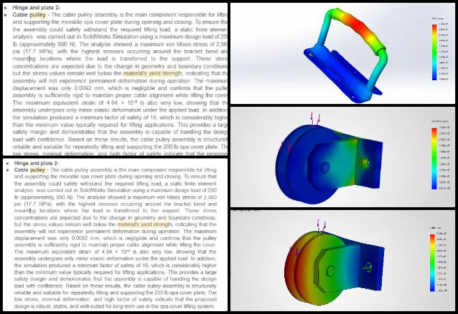 Shivarama, Duplicable City Center, Global Game-changing Collaboratives, One Community Weekly Progress Update #694, spa cover finite element analysis report, FEA spa cover structural evaluation, Plate 2 weight loading analysis, spa cover structural design validation, SOLIDWORKS FEA spa cover simulation, spa cover load distribution analysis, engineering report proofreading and revision, structural consistency in FEA reporting, collaborative engineering documentation review, spa cover design stress analysis
