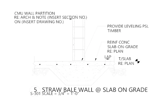 straw bale wall, slab-on-grade floor, wall section, sustainable construction, AutoCAD section, straw bale foundation, concrete slab, foundation wall, green building, Ultimate Classroom