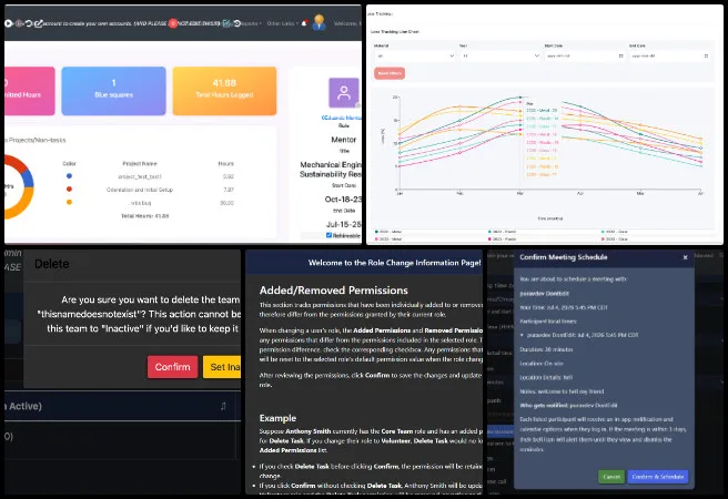Team Skye, Highest Good Network Software, Global Game-changing Collaboratives, One Community Weekly Progress Update #694, Meeting Bell Notification feature, Schedule Meeting workflow, CSS Modules migration, SonarQube issue resolution, dark mode UI updates, calendar invite integration, timezone-aware notifications, merge conflict resolution, loss tracking line graph fix, React frontend development