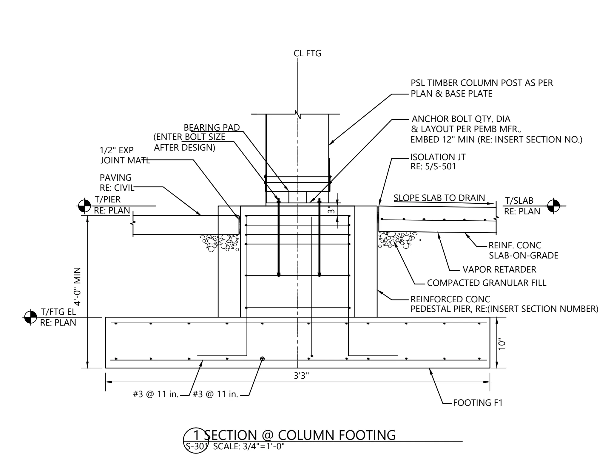 Typical Section View of Column Footing