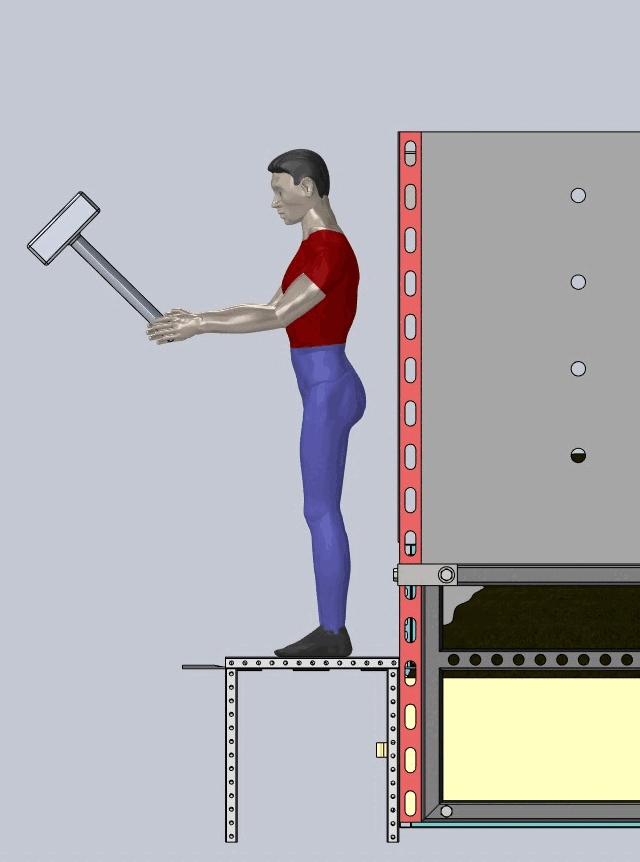 partial hammer swing, hammer impact force, sledgehammer velocity, kinetic energy calculation, impulse-momentum theorem, slider insertion depth, reduced swing height, net force equation, structural impact analysis, plate driving force