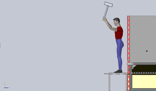 hammer swing, hammer impact force, sledgehammer velocity, kinetic energy calculation, impulse-momentum theorem, slider insertion depth, reduced swing height, net force equation, structural impact analysis, plate driving force