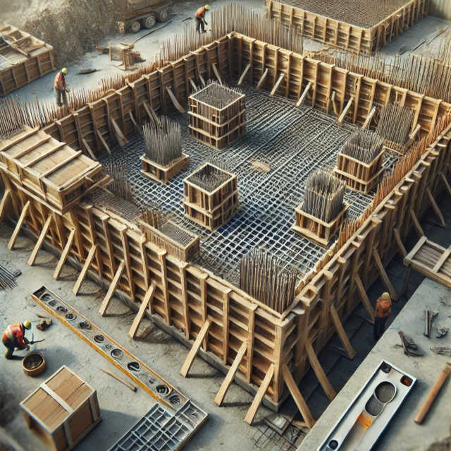 formwork, concrete formwork, steel reinforcement, rebar placement, reinforced concrete, foundation construction, structural formwork, concrete pouring, sustainable building, Ultimate Classroom foundation
