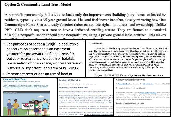 Anagha, Highest Good Society, Sustainable Community Creation, One Community Weekly Progress Update #700, Perpetual purpose trust, sustainable community creation, community land trust, title holding corporation, conservation easements, One Community Global, Dudley Street Neighborhood Initiative, legal structure research, property preservation planning, nonprofit legal structure