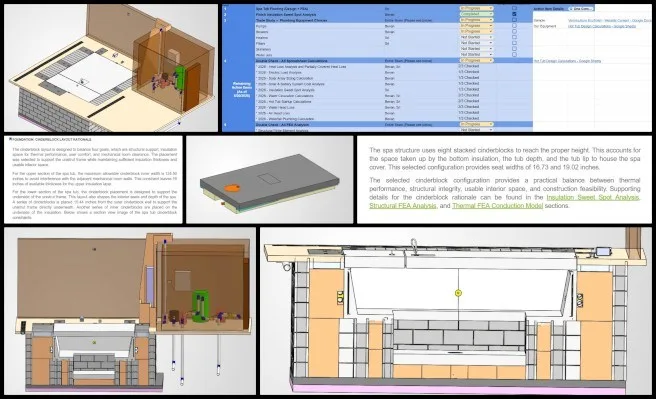 Bevan , Duplicable City Center, Creating a Sustainable Luxury Living Experience, One Community Weekly Progress Update #701, City Center Eco-spa designs, cinderblock insulation, mechanical room wall design, insulation thickness optimization, CAD cinderblock model, plumbing panel design, decking and joist layout, cinderblock specifications, mechanical room insulation, sustainable building design