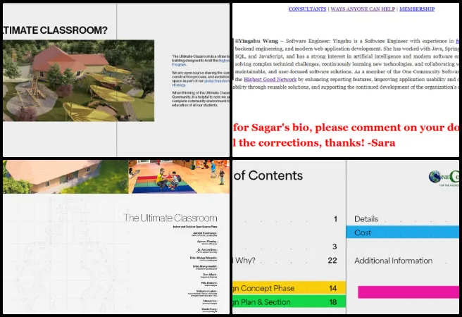 Isa, Highest Good Education, Developing a Global Sustainability Plan, One Community Weekly Progress Update #702, The Ultimate Classroom, global sustainability plan, book cover redesign, pagination layout updates, web announcements, One Community Global, graphic design revisions, educational book design, layout formatting, cover design exploration