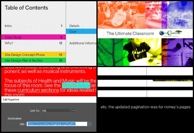 Isa, Highest Good Education, Sustainable Community Creation, One Community Weekly Progress Update #700, The Ultimate Classroom, sustainable community creation, book cover design, table of contents design, hyperlinking book content, graphic design layout, One Community Global, book pagination, educational book design, cover design concept
