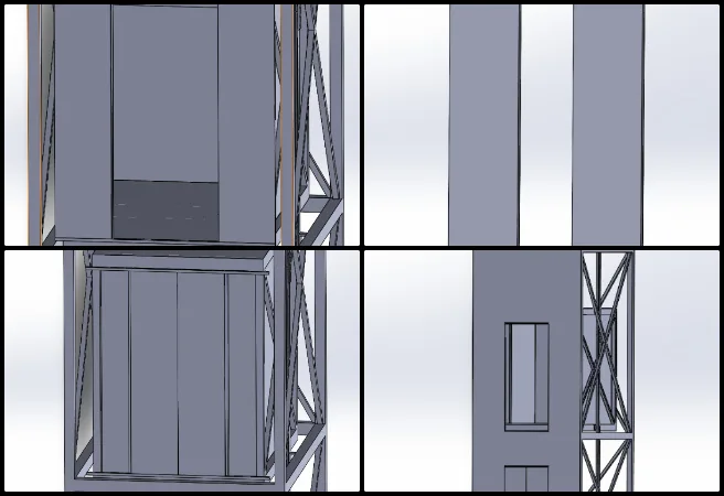 Nidish, Duplicable City Center, Developing Global-Sustainability Systems, One Community Weekly Progress Update #699, hydraulic elevator system, elevator shaft assembly, hydraulic components, shaft enclosure design, elevator cabin design, elevator shaft doors, lift shaft modeling, elevator 3D rendering, elevator motion simulation, digital elevator movement rendering