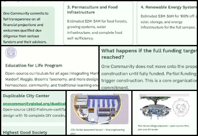 Pooja, Highest Good Society, Developing Global-Sustainability Systems, One Community Weekly Progress Update #699, Executive fundraising pitch deck, global sustainability systems, One Community Global, replication model design, philanthropic funding strategy, Highest Good systems, financial model presentation, due diligence materials, UI/UX presentation design, nonprofit fundraising deck