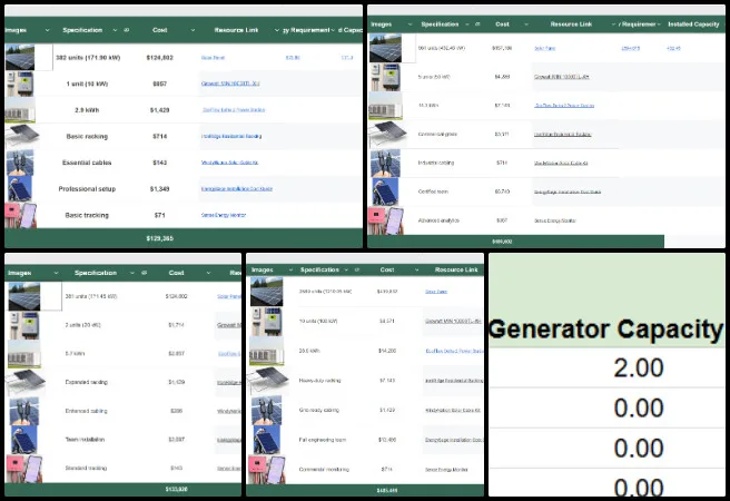 Rohan, Highest Good Energy, Creating a Sustainable Luxury Living Experience, One Community Weekly Progress Update #701, Solar sizing methodology, sustainable luxury living, phased energy model, Highest Good Energy, solar infrastructure tables, One Community Global, battery storage systems, peak sun hours calculation, installed capacity kW, energy demand scaling