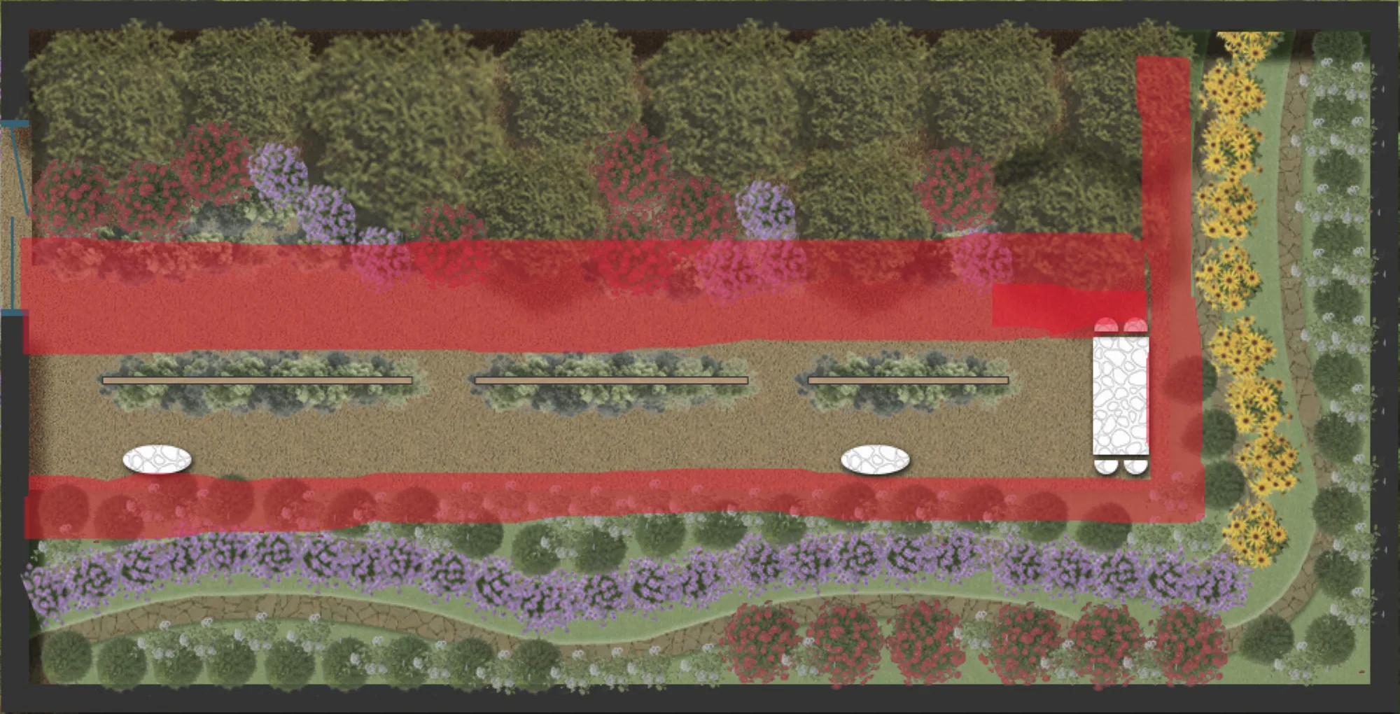 Apple varieties grown on dwarfing rootstock in an espalier fruit garden