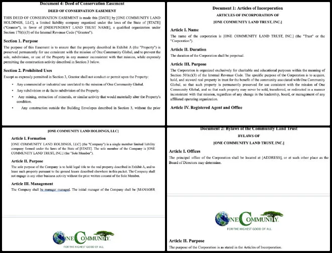 Anagha, Highest Good Society, Developing Eco-Regenerative Lifestyle Construction, One Community Weekly Progress Update #704, Community Land Trust formation, eco-regenerative lifestyle construction, tripartite board structure, LLC operating agreement, One Community Global, Bylaws drafting, Deed of Conservation Easement, trust enforcer provisions, Articles of Incorporation, nonprofit legal structure