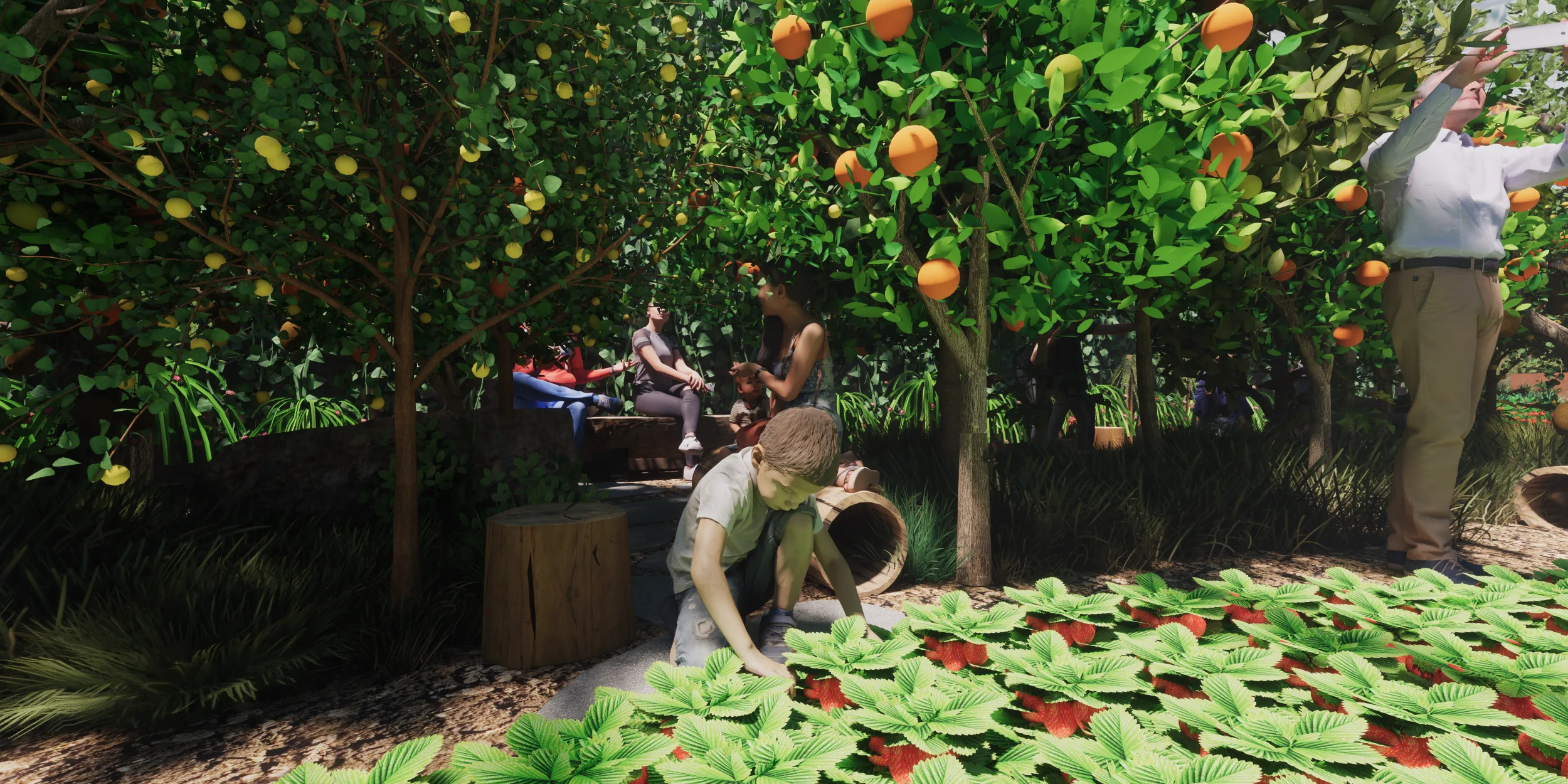 Walipini 3 Enclosed Food Forest Seating Area and Pathway Connection Walipini 3 Visitor Seating Area, Enclosed Food Forest Seating, Layered Edible Planting, Narrow Stone Pathway Access, Tropical Greenhouse Design, Intimate Visitor Rest Area, Food Forest Observation, Interactive Edible Landscape, Integrated Seating Nook, Continuous Food Forest Canopy, Space-Efficient Greenhouse Layout, Sustainable Landscape Design, Highest Good Food, One Community Food Infrastructure, Open Source Walipini Plans, Sustainable Agriculture