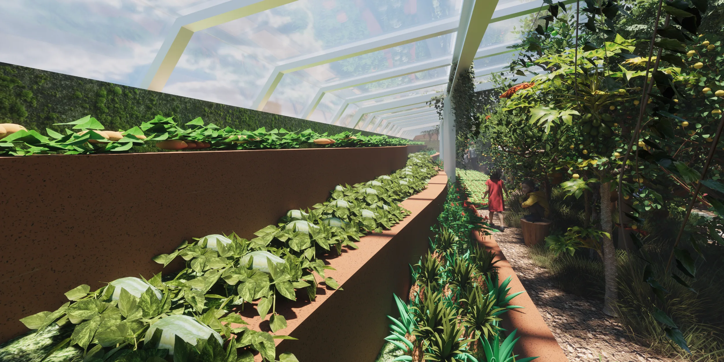 Walipini 3 Stepped Planting Structure for Water Management and Soil Health Walipini 3 Stepped Planting Structure, Multi-Level Growing Beds, Interior Greenhouse Grading, Water Management, Soil Erosion Reduction, Healthy Growing Conditions, Optimized Planting Space, Connected Crop Zones, Terraced Greenhouse Design, Sustainable Soil Management, Tropical Food Forest Planning, Efficient Crop Layout, Highest Good Food, One Community Food Infrastructure, Open Source Walipini Plans, Sustainable Agriculture