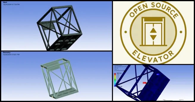 Nidish, Duplicable City Center Progress, Pioneering the Global-Sustainability Systems Movement, One Community Weekly Progress Update #710, hydraulic elevator project report, elevator engineering documentation, project logo design, technical documentation formatting, finite element analysis, FEA setup, FEA solver configuration, finite element meshing, engineering simulation, structural analysis preparation